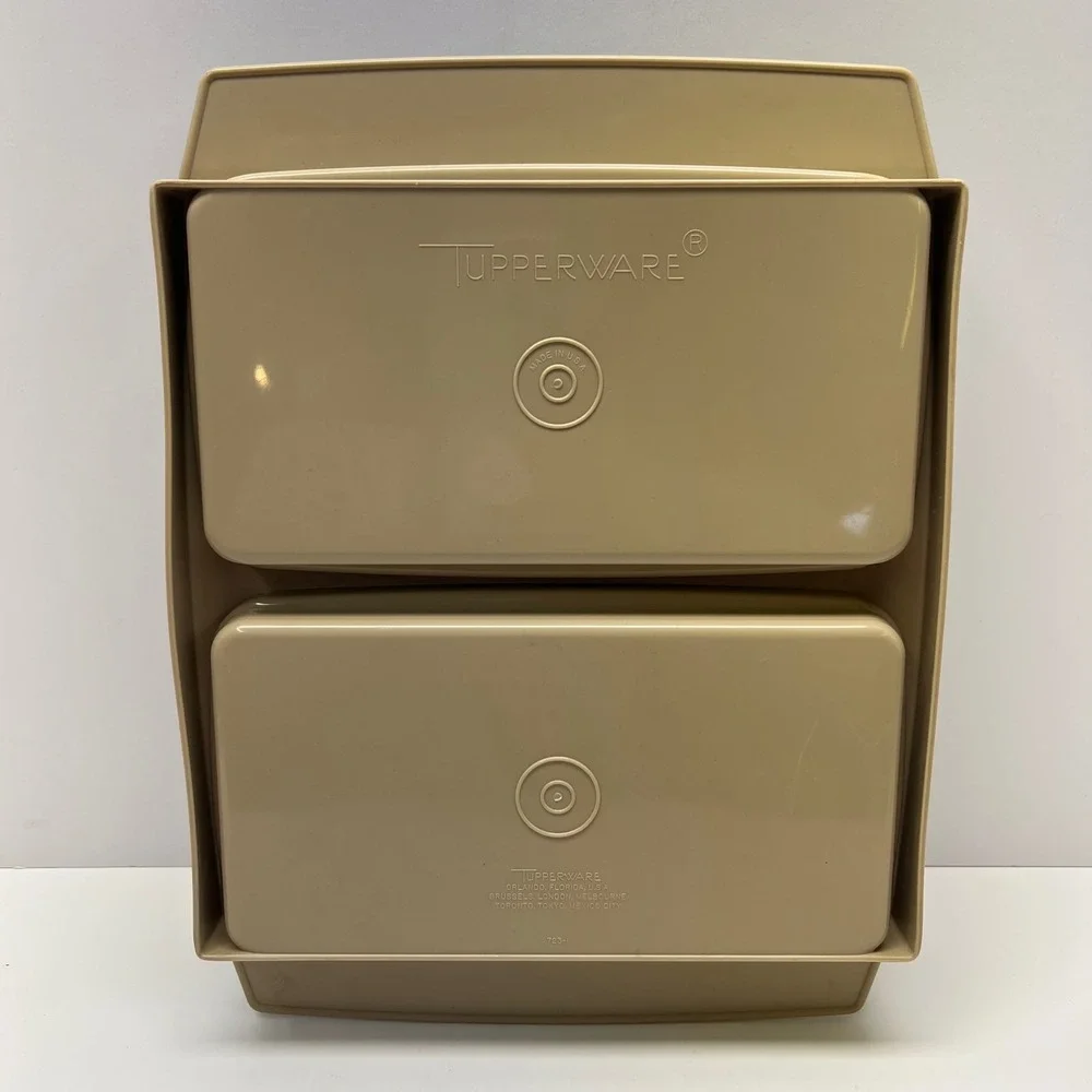 VTG Tupperware‎ Divided Tray Container Lid Egg Holders Tan USA 723 722 665